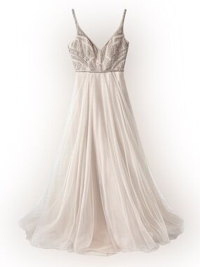 Hayley Paige Roxanne 6510 Moonstone Beaded Tulle Wedding Dress Gown Size 12